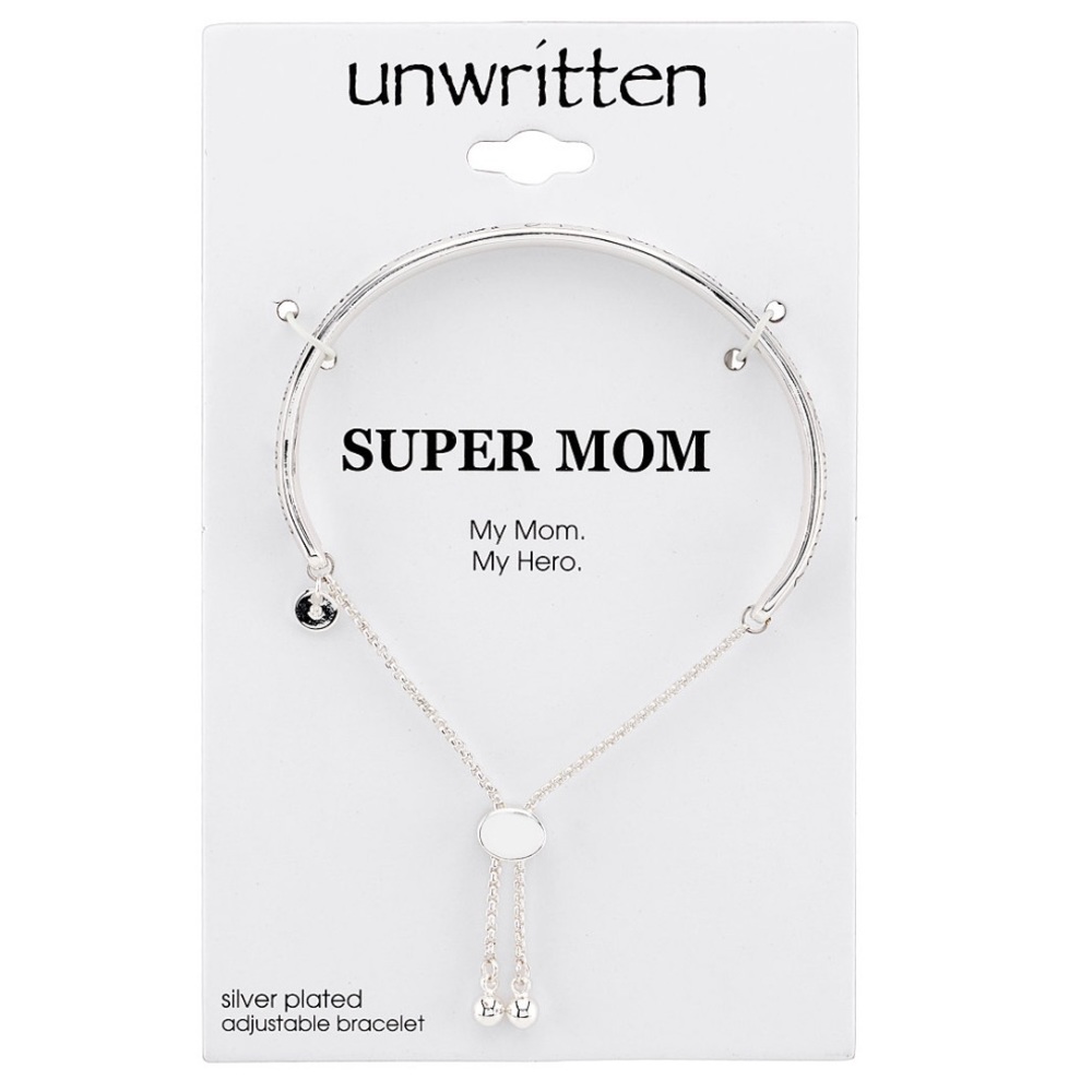 Unwritten”Super Mom”Silver Plated Black writing Adjustable Bolo Bracelet 9” long - Picture 2 of 4